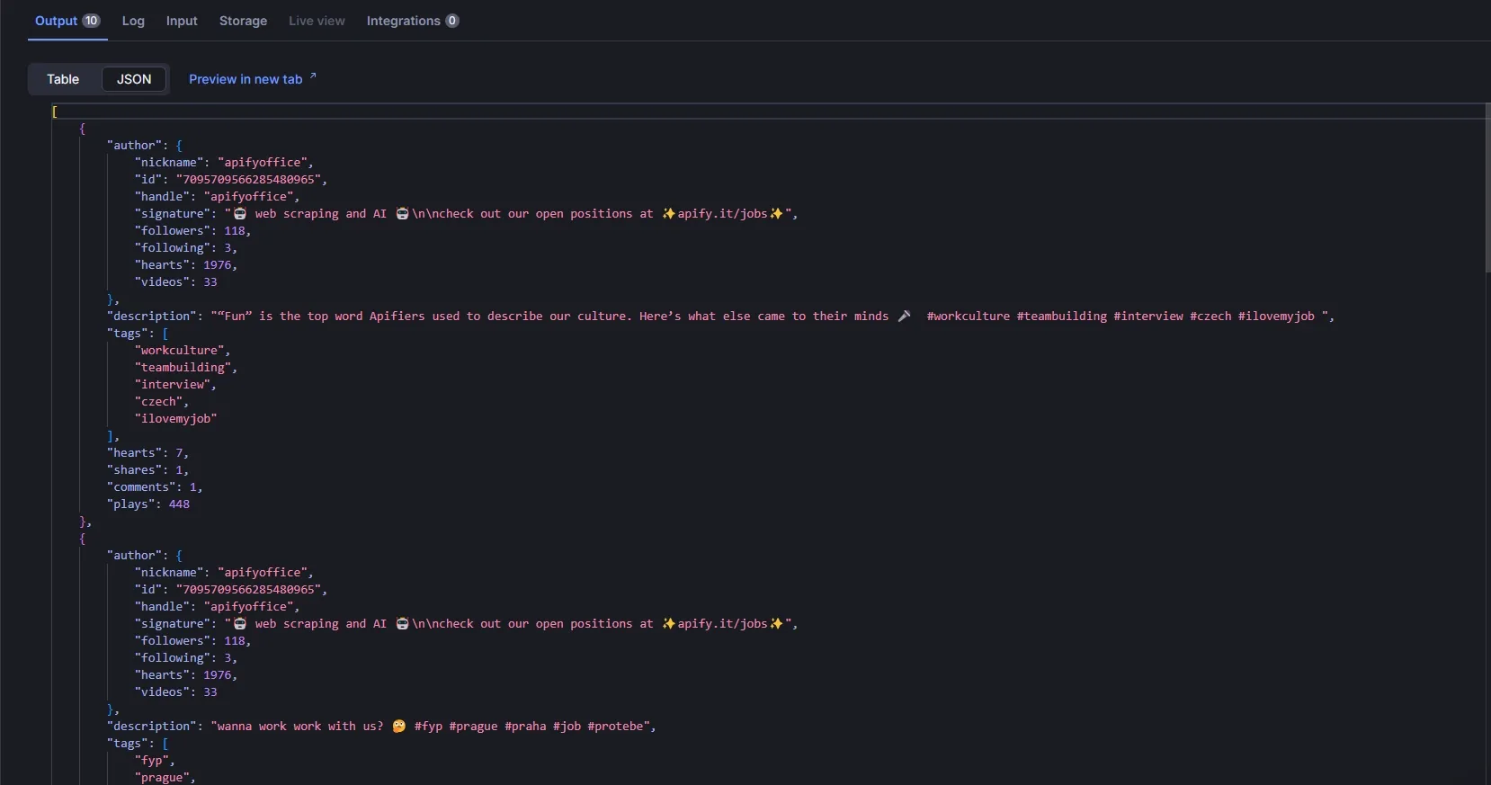 Dataset Results