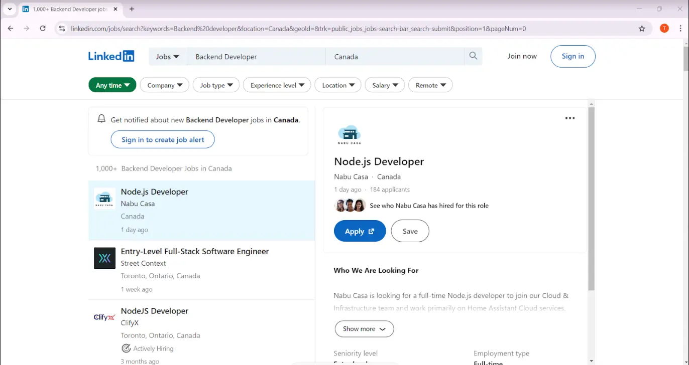 LinkedIn Jobs Page